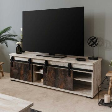 TV-Möbel Servas 160cm 2 Schiebetüren - grau/braun 