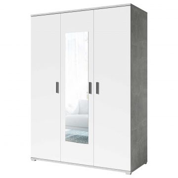 Kleiderschrank Soma 150cm mit 3 Türen und Spiegel - weiß/betont