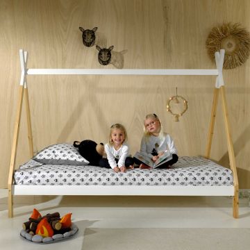 Tipi-Bett 90 x 200cm hoch Kiefer - weiß/natürlich