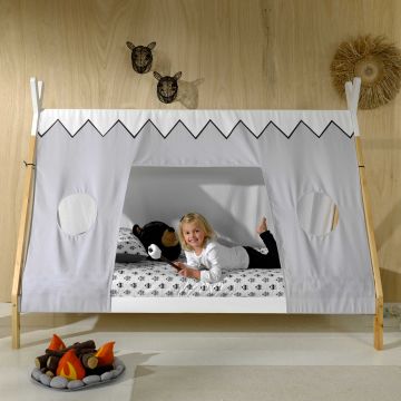 Tipi-Bett 90 x 200 hoch mit Schlafzelt - weiß/natürlich