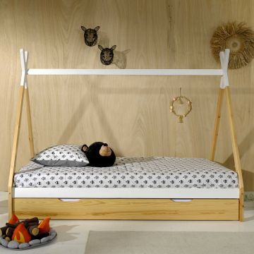 Tipi-Bett 90 x 200cm mit Bettkasten - Kieferholz