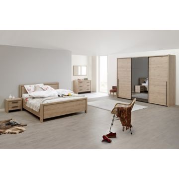 Schlafzimmer Lavio: Bett 160x200, Nachttisch, Kommode, Kleiderschrank 283cm - Eiche