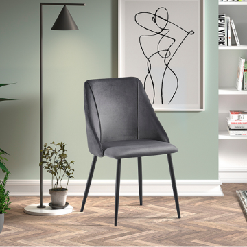 Stuhl Maria - Samt grau/Füße schwarz