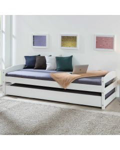 Bett Vindas 90x200 mit höhenverstellbarem Gästebett - weiß