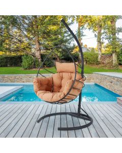 Woody Fashion Garden Swing Chair | 100% Metallrahmen, 18 DNS Schaumstoff, Easy Clean Fabric | Anthrazit Braun