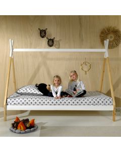 Tipi-Bett 90 x 200cm hoch Kiefer - weiß/natürlich