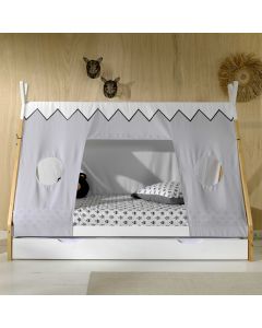 Tipi-Bett 90 x 200cm mit Schlafzelt und Bettkasten - weiß